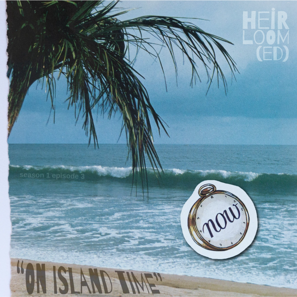 collage of a beach with a clock that says "now"